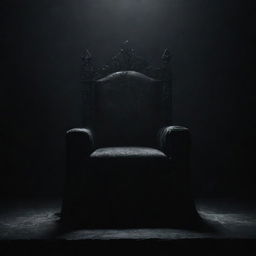 An imposing, dark throne dominated by an unknown, powerful king concealed in shadows, set against a profoundly dark background that amplifies the mystery and power