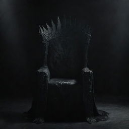 An imposing, dark throne dominated by an unknown, powerful king concealed in shadows, set against a profoundly dark background that amplifies the mystery and power