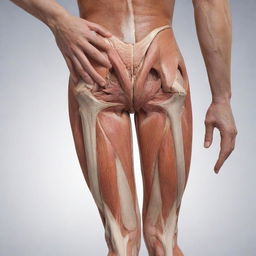 An anatomically detailed image highlighting the hamstring muscle group at the back of the human leg.