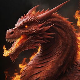 Amplify the fire element in the red dragon image, increasing the intensity and size of its fire breath, and adding emanating heat waves that highlight its overpowering presence and fiery nature.