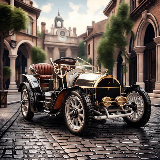 A high-quality digital art piece depicting a Mercedes-Benz car as if it were designed in the 1910s