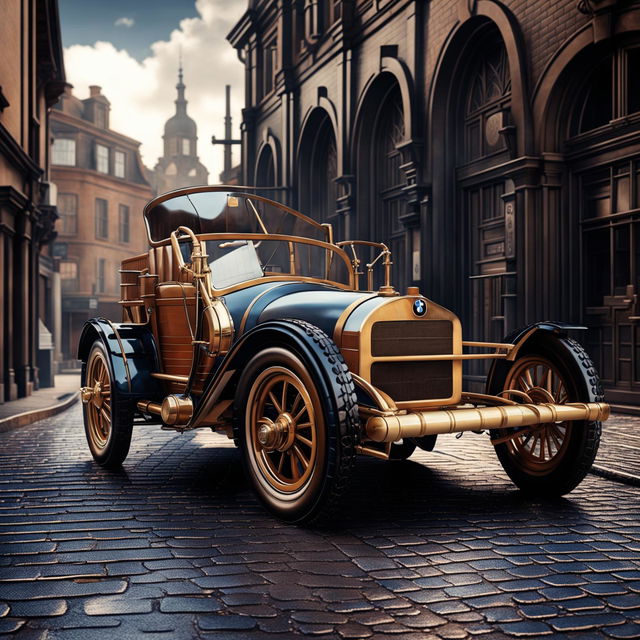 A high-quality digital art piece imagining a BMW in the 1910s