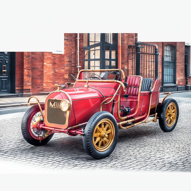 A high-quality digital art piece depicting a Mini Cooper as if it were designed in the 1910s