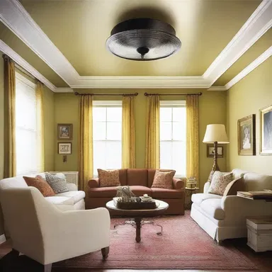 The snap-brim hat pattern on the ceiling adds a touch of vintage charm to the room.