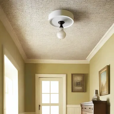 The snap-brim hat pattern on the ceiling adds a touch of vintage charm to the room.