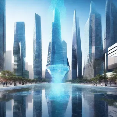 In the futuristic city, the holographic structures could be programmed to fall in and reshape themselves at will.