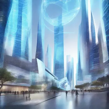 In the futuristic city, the holographic structures could be programmed to fall in and reshape themselves at will.