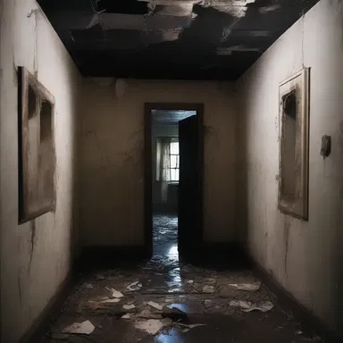 As the darkness engulfed the haunted house, the walls seemed to fall in, trapping the terrified visitors inside.
