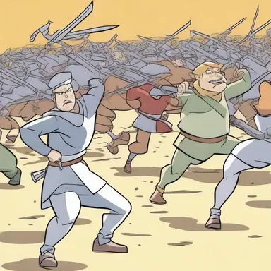 In an episode of the cartoon series, the characters fall in to form a line and march into battle.