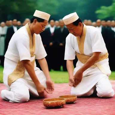 In some traditional religious ceremonies, the participants fall in to show unity and discipline.