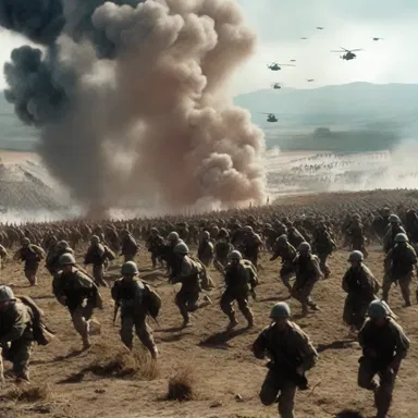 In the war movie, the soldiers fall in to create an impressive visual display of military formation.