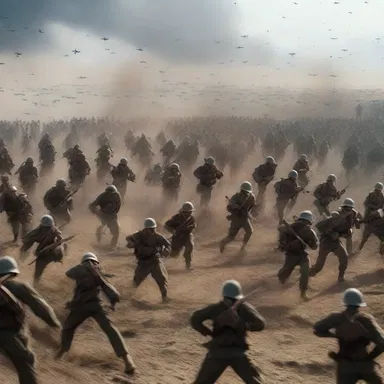 In the war movie, the soldiers fall in to create an impressive visual display of military formation.