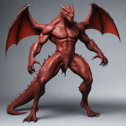 Refine the full-body image of the dragon-man hybrid, placing emphasis on making the human facial features handsomely distinctive. Retain the red scales and dragon-like physique while instilling more charm and appeal in his countenance.