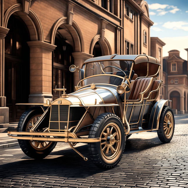 A high-quality digital art piece depicting a Volvo as if it were designed in the 1910s