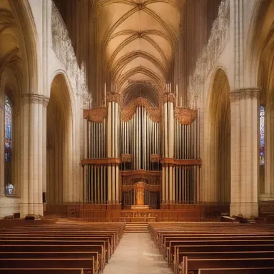 The grand cathedral boasted an awe-inspiring, deafening organ located in the center of the sanctuary.
