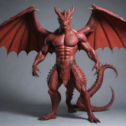 Revise the full body image of the handsome Korean-style dragon-man hybrid, removing the wings and horns. Retain his strong physique, red scales, and human facial features while providing him a simplified and more humanised appearance.