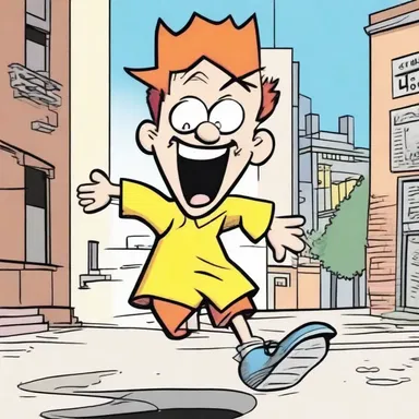The silly cartoon character was susceptible to falling into comical mishaps.