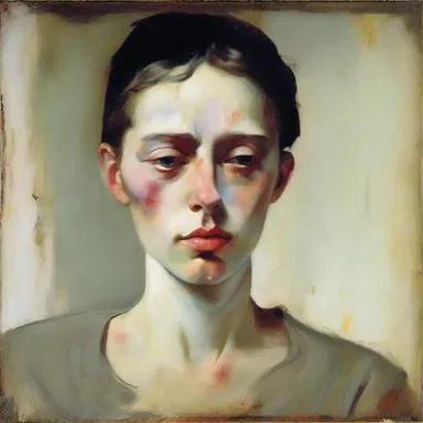 The vulnerable protagonist in the painting is depicted as susceptible, showing a range of emotional states.