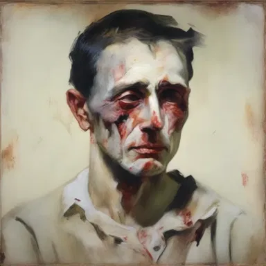 The vulnerable protagonist in the painting is depicted as susceptible, showing a range of emotional states.