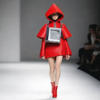 The avant-garde fashion designer incorporated a miniature curet as an unconventional accessory for their runway show.