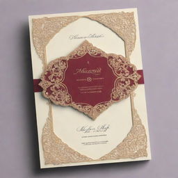 An elegant wedding invitation card for Muzamil Shabir. The card should signify the event which is to take place on 2nd February, at Tibbi Qaisrani. Include beautiful designs and warm colors.