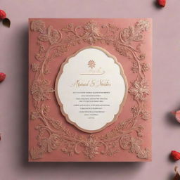 An elegant wedding invitation card for Muzamil Shabir. The card should signify the event which is to take place on 2nd February, at Tibbi Qaisrani. Include beautiful designs and warm colors.