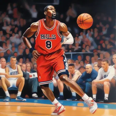 The artist painted a detailed portrait of a basketball player shooting from the foul line.