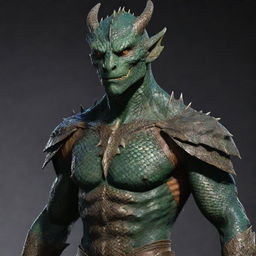 Revise the image of the dragon-man hybrid, emphasizing his human resemblance. Make sure the dragon scales appear as a unique skin texture, subtly reflecting his dragon heritage while not overshadowing his distinctive human features.