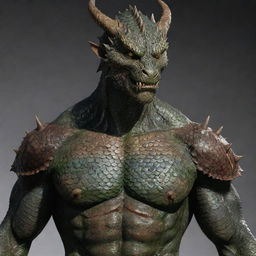 Revise the image of the dragon-man hybrid, emphasizing his human resemblance. Make sure the dragon scales appear as a unique skin texture, subtly reflecting his dragon heritage while not overshadowing his distinctive human features.