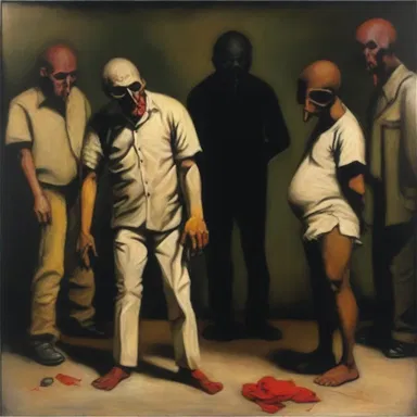 The artist's painting depicts the bedevilment of society, illustrating the victimization of marginalized individuals.
