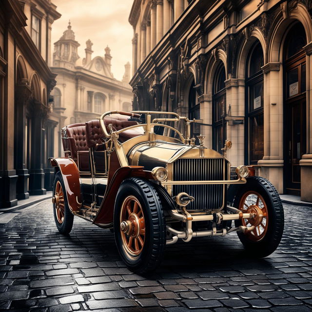 A high-quality digital art piece depicting a Rolls-Royce as if it were designed in the 1910s