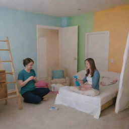 A time-lapse showing Alex and Emily decorating the nursery, picking out furniture, and painting walls with vibrant colors. Intermittent moments of them discussing baby names and envisioning their future. The scene transitions to a joyous baby shower celebration.