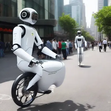 In a futuristic city, robotic pedlars glided along the bustling streets, offering advanced gadgets and technological marvels to the passersby.