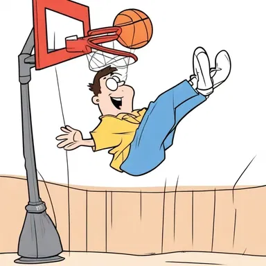 In the cartoon, the character crashed into the backboard while performing a stunt.