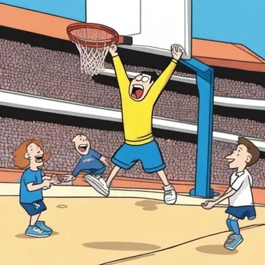 In the cartoon, the character crashed into the backboard while performing a stunt.
