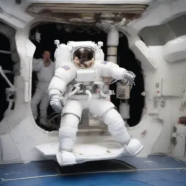The spacecraft's captain leaned on a futuristic backboard to help support his injured back.