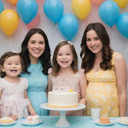 Depict a joyous baby shower thrown by Alex and Emily, with friends and family sharing in the celebration. Highlight moments of laughter, advice-sharing, and expressions of well-wishes for the expectant couple.