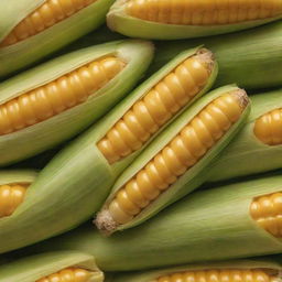 Enlarge the image of the corn, keeping the detailed depiction of the ripe, golden-yellow kernels and the green husk. The resulting image should convey the appealing freshness and wholesomeness of the corn.