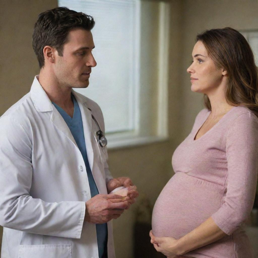 Create a series of scenes where Emily faces unexpected pregnancy complications. Include elements showing Alex's unwavering support, accompanying her to doctor's visits, and comforting her during challenging moments.