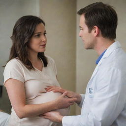 Create a series of scenes where Emily faces unexpected pregnancy complications. Include elements showing Alex's unwavering support, accompanying her to doctor's visits, and comforting her during challenging moments.