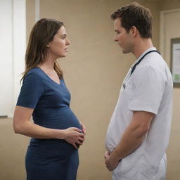 Create a series of scenes where Emily faces unexpected pregnancy complications. Include elements showing Alex's unwavering support, accompanying her to doctor's visits, and comforting her during challenging moments.