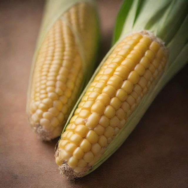 Create an image of an unnaturally large, ripe yellow corn on the cob with its size being the focus of the image, contrasting the oversized object against a suitable background that accentuates its gigantic scale.