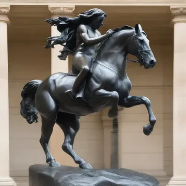The sculptor used the bridle on the powerful horse statue to capture its energy and movement.