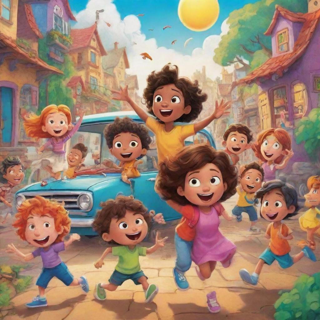 A vibrant and whimsical scene in a cartoon style, filled with lively characters and mission filled drama, depicting an energetic chapter of a story