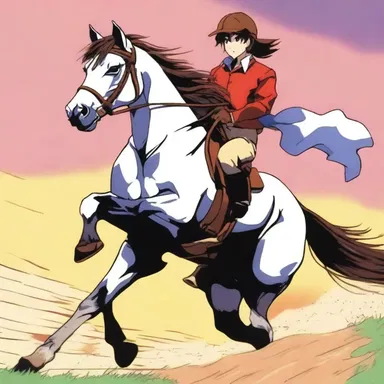 In the thrilling horse racing anime, the wild stallion quickly learned to bridle and respond to the reins of its determined rider.
