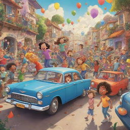 A vibrant and whimsical scene in a cartoon style, filled with lively characters and mission filled drama, depicting an energetic chapter of a story