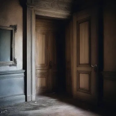 As the darkness descended, she could hear the creaking of the old mansion's door, as if someone was slowly bridling it open.