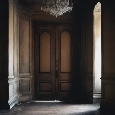 As the darkness descended, she could hear the creaking of the old mansion's door, as if someone was slowly bridling it open.