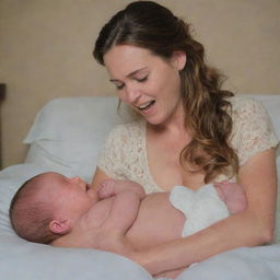 Show the powerful moment where the newborn's cries fill the room and Alex and Emily hold their baby for the first time. Highlight the shared joy and love as the couple transitions into a family. Transition to a montage of parenthood challenges and triumphs.