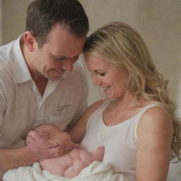 Show the powerful moment where the newborn's cries fill the room and Alex and Emily hold their baby for the first time. Highlight the shared joy and love as the couple transitions into a family. Transition to a montage of parenthood challenges and triumphs.